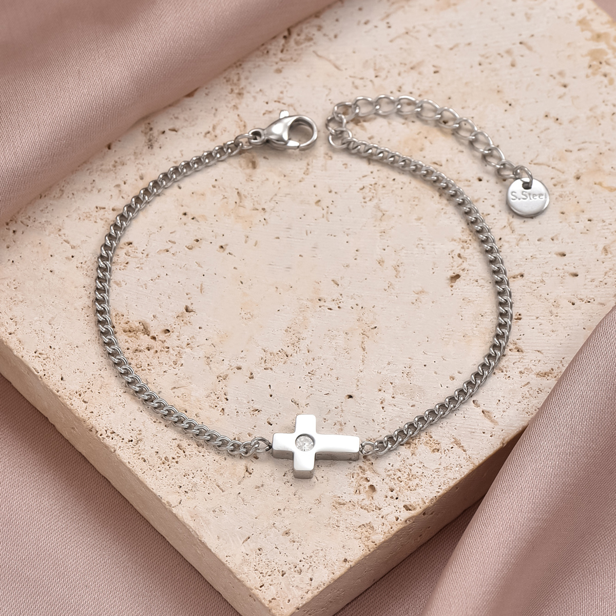 Glam Simple Style Cross Round Oval 304 Stainless Steel Zircon Bracelets In Bulk display picture 9