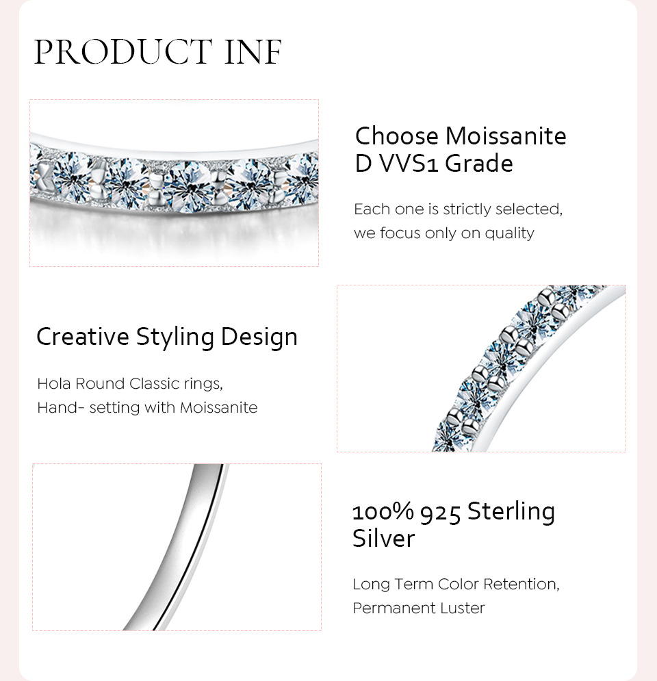 Glamour Brillant Rond Argent Sterling Gra Placage Incruster Moissanite Anneaux display picture 5