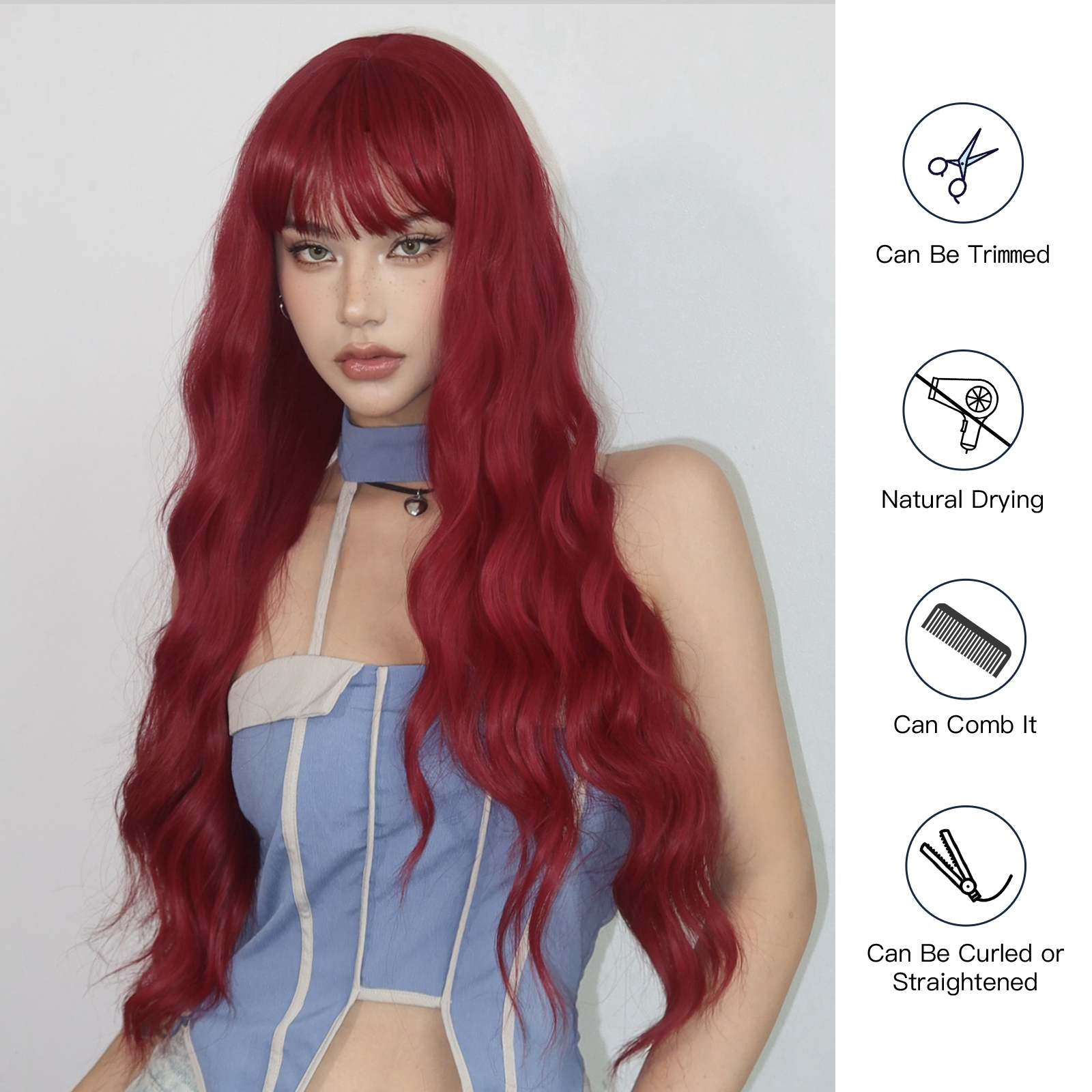 Women's Simple Style White Red Casual Chemical Fiber Bangs Long Curly Hair Wig Net display picture 7