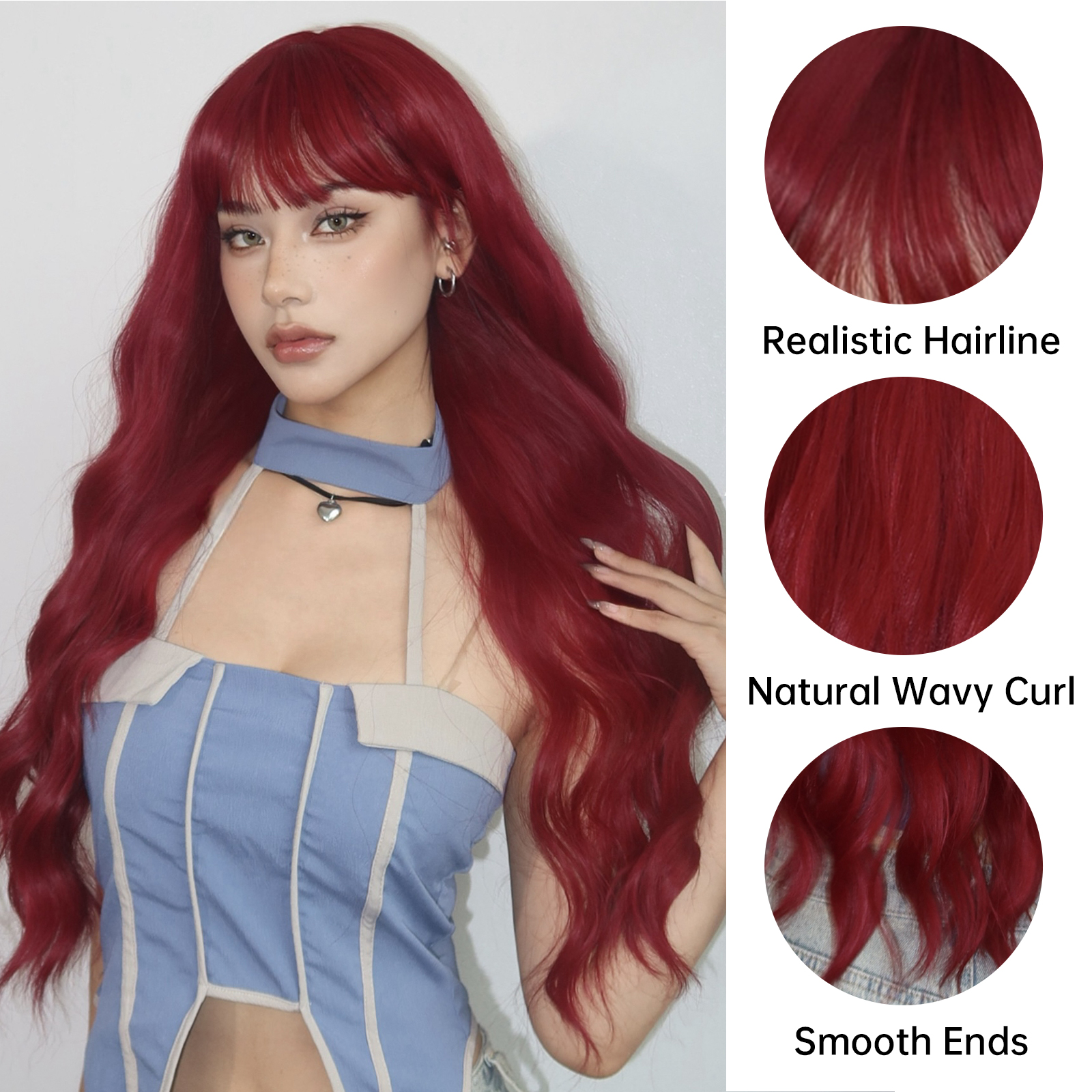 Women's Simple Style White Red Casual Chemical Fiber Bangs Long Curly Hair Wig Net display picture 9