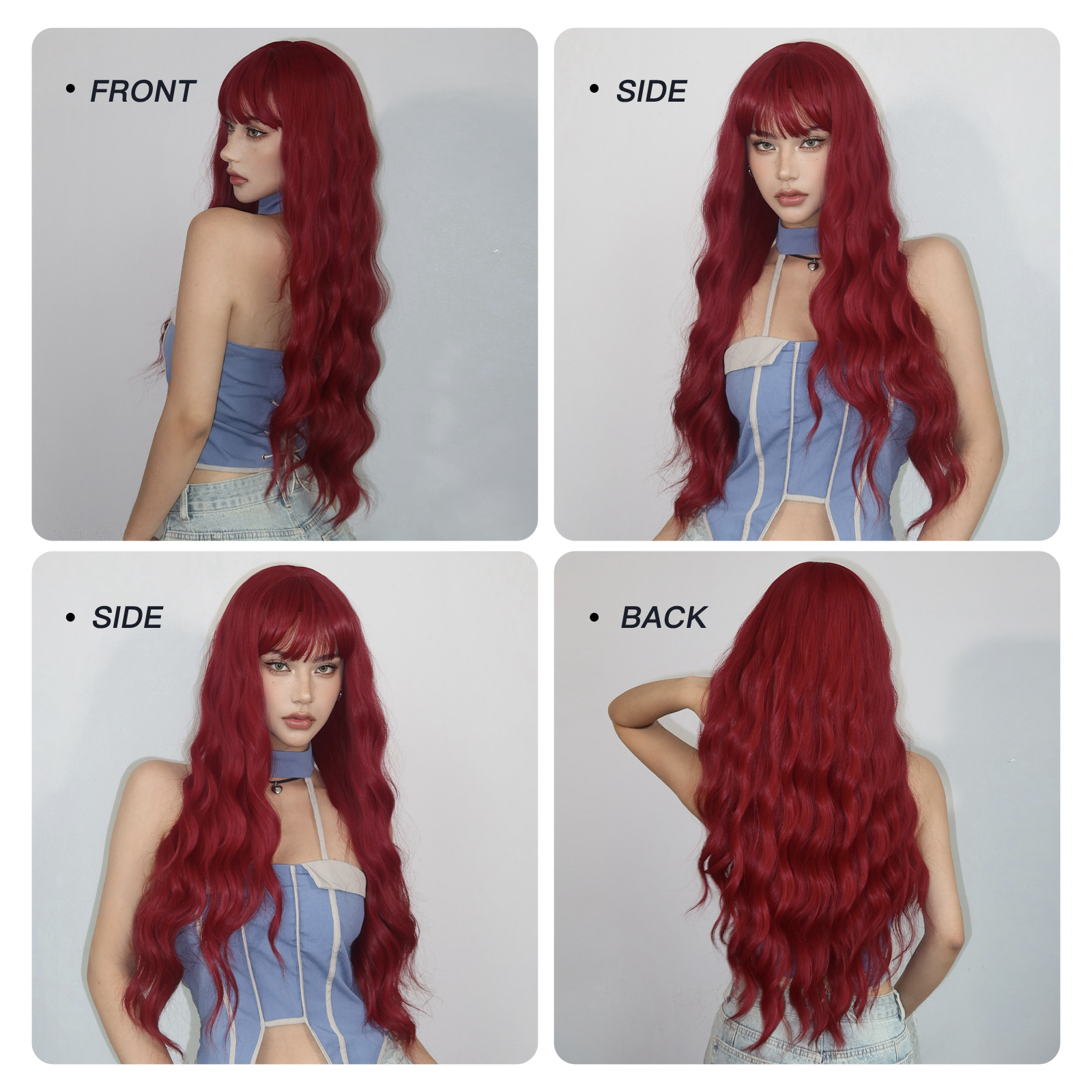 Women's Simple Style White Red Casual Chemical Fiber Bangs Long Curly Hair Wig Net display picture 8
