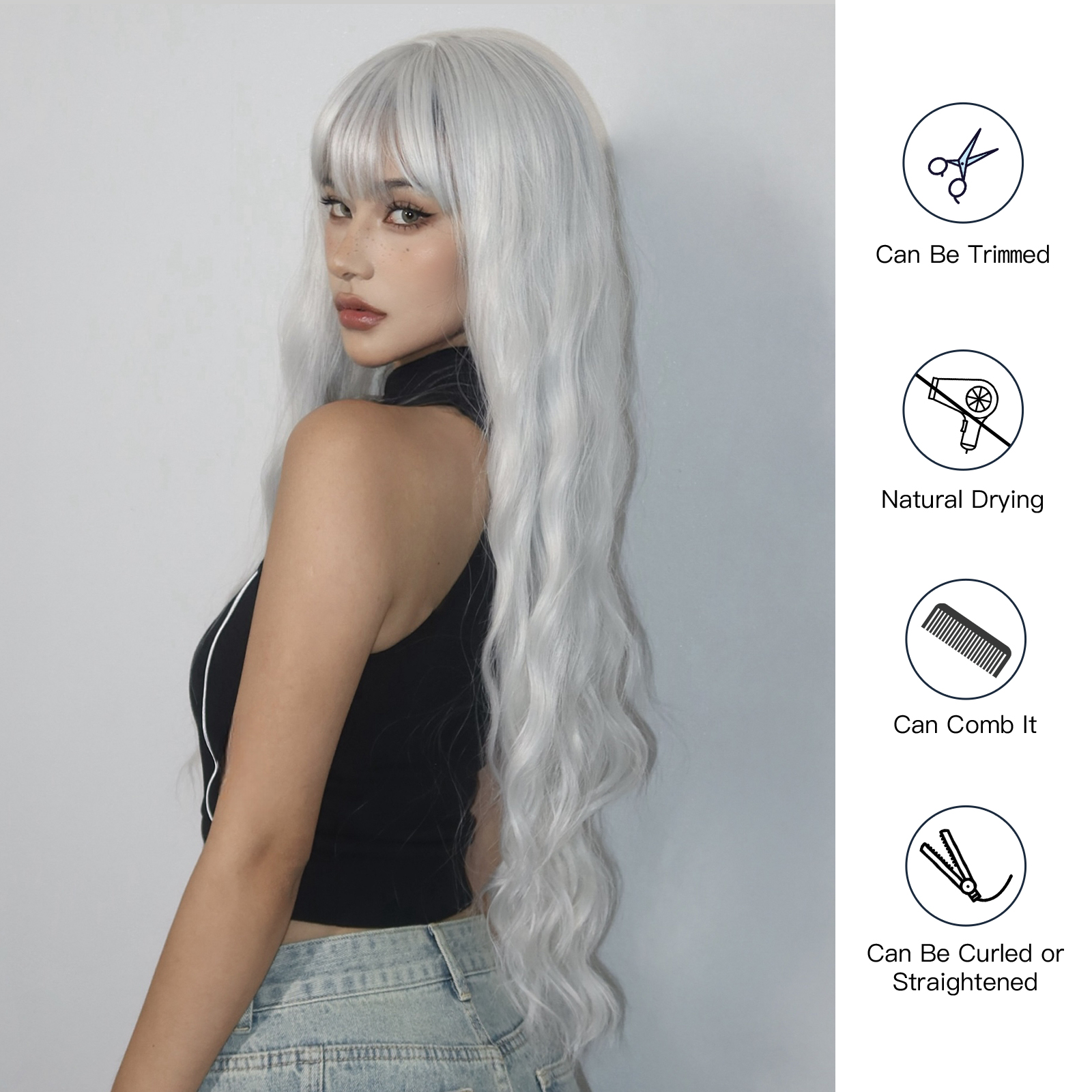 Women's Simple Style White Red Casual Chemical Fiber Bangs Long Curly Hair Wig Net display picture 1