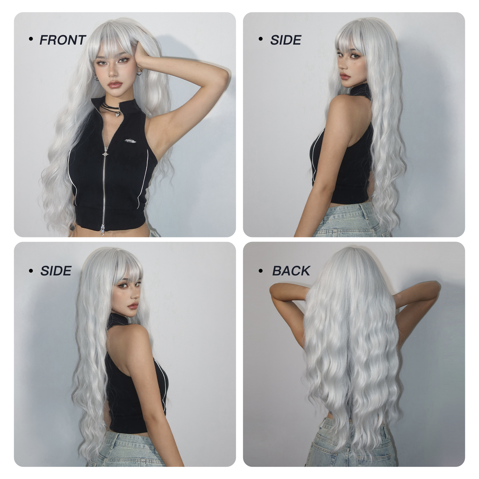 Women's Simple Style White Red Casual Chemical Fiber Bangs Long Curly Hair Wig Net display picture 3
