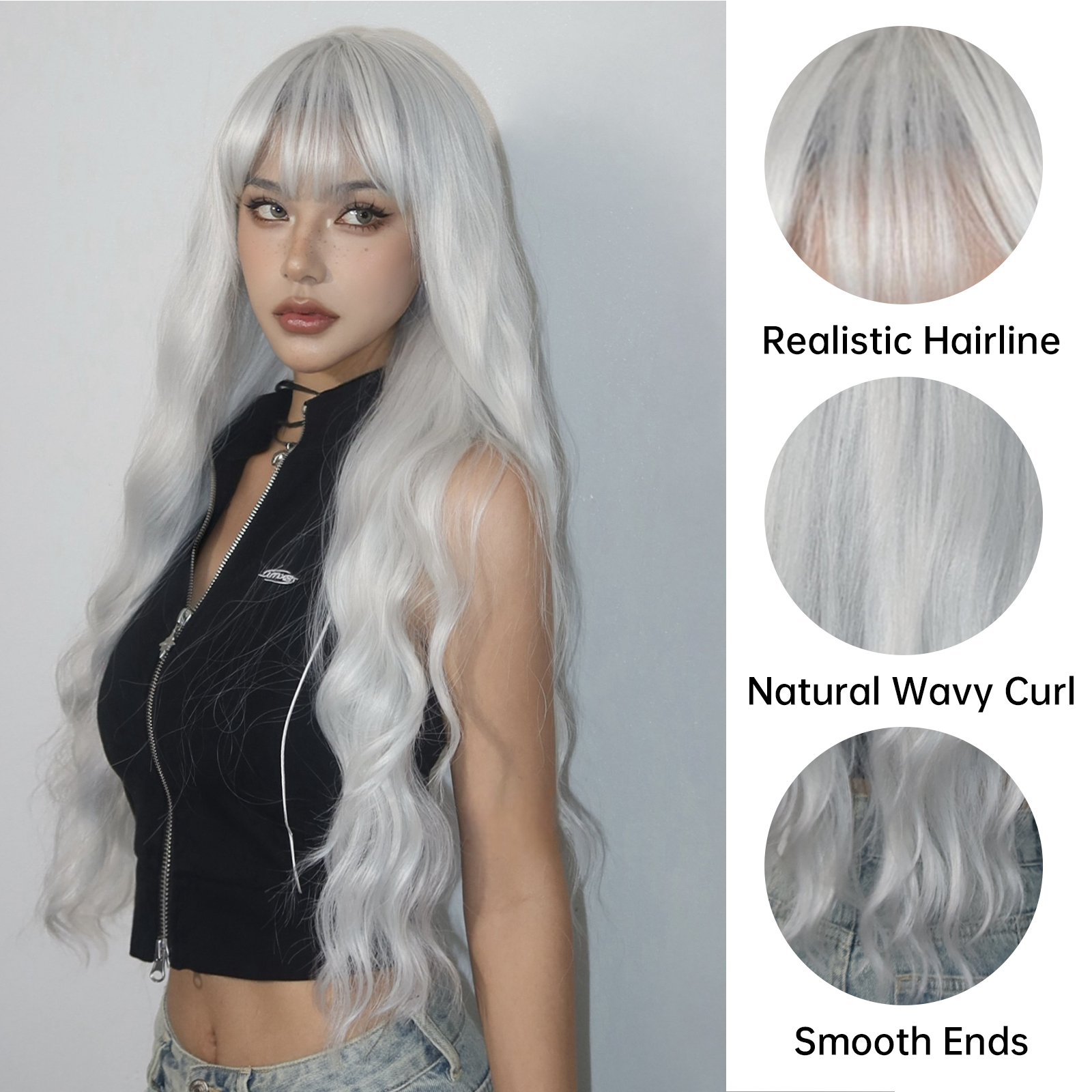 Women's Simple Style White Red Casual Chemical Fiber Bangs Long Curly Hair Wig Net display picture 2