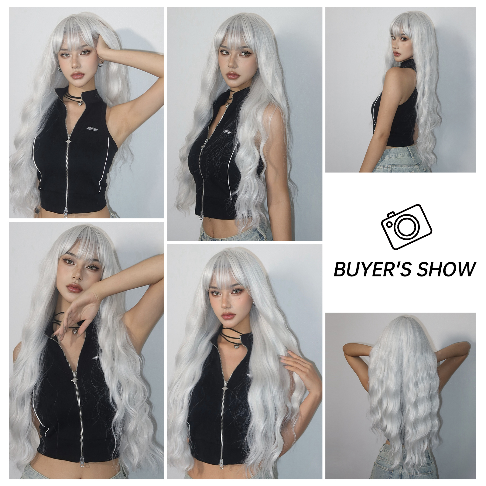 Women's Simple Style White Red Casual Chemical Fiber Bangs Long Curly Hair Wig Net display picture 4