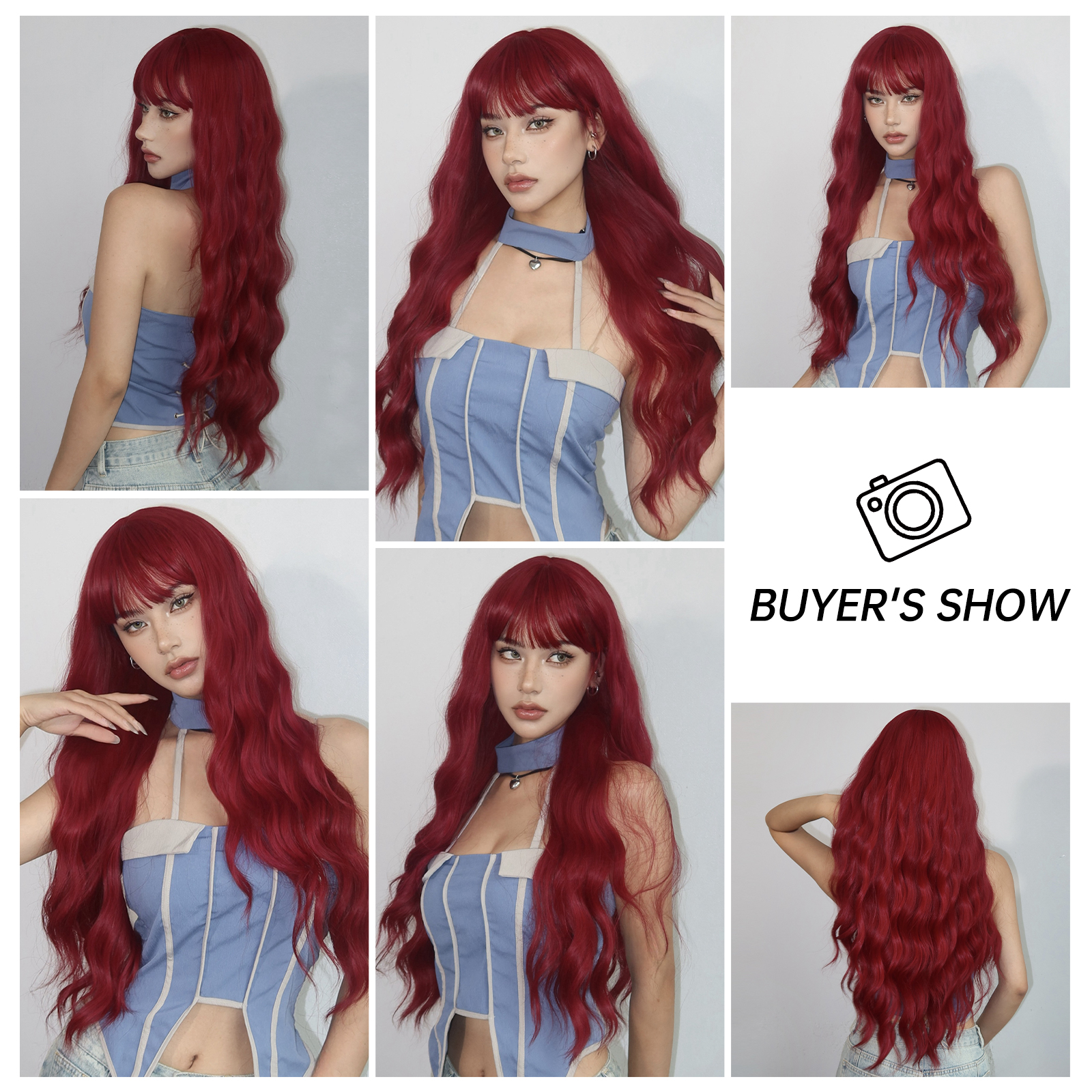 Women's Simple Style White Red Casual Chemical Fiber Bangs Long Curly Hair Wig Net display picture 10