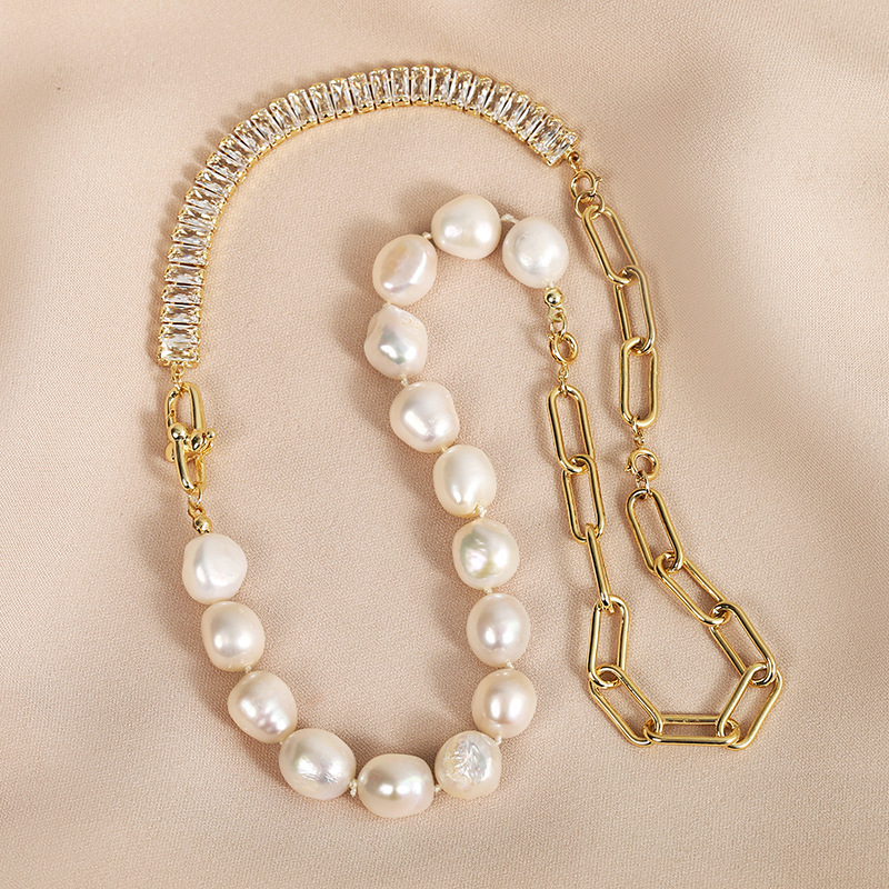 Elegant Luxurious Baroque Style Geometric Freshwater Pearl Brass Beaded Inlay Freshwater Pearl Zircon Women's Bracelets Earrings Necklace display picture 5