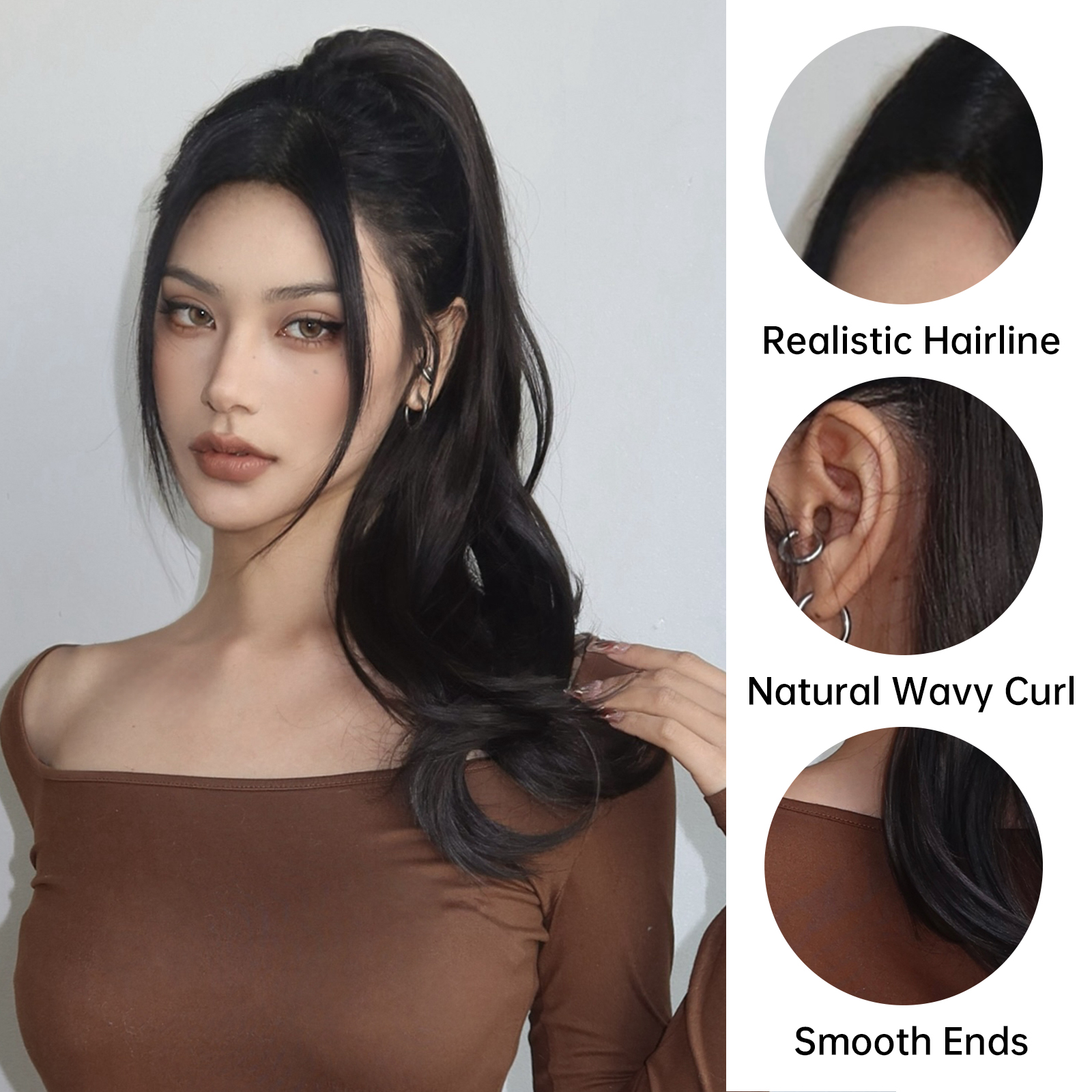 Women's Cute Sweet Black Casual Chemical Fiber Ponytail Wigs display picture 4
