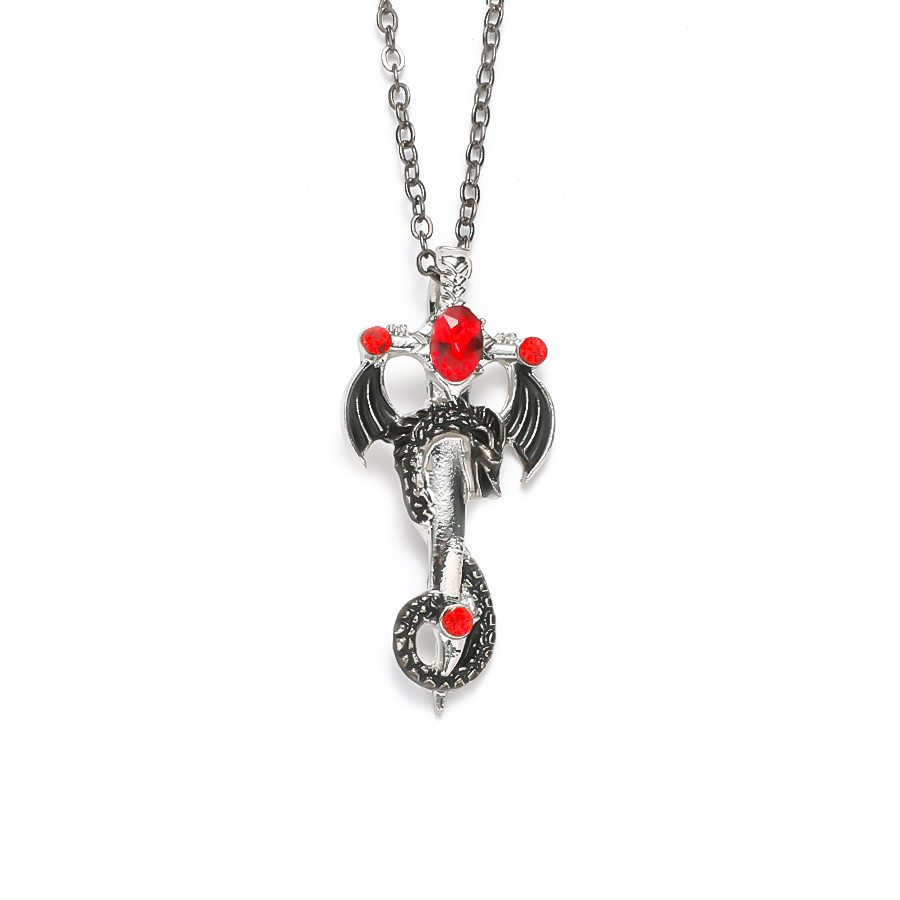 Wholesale Jewelry Retro Cross Dragon Alloy Iron Rhinestones Pendant Necklace display picture 7