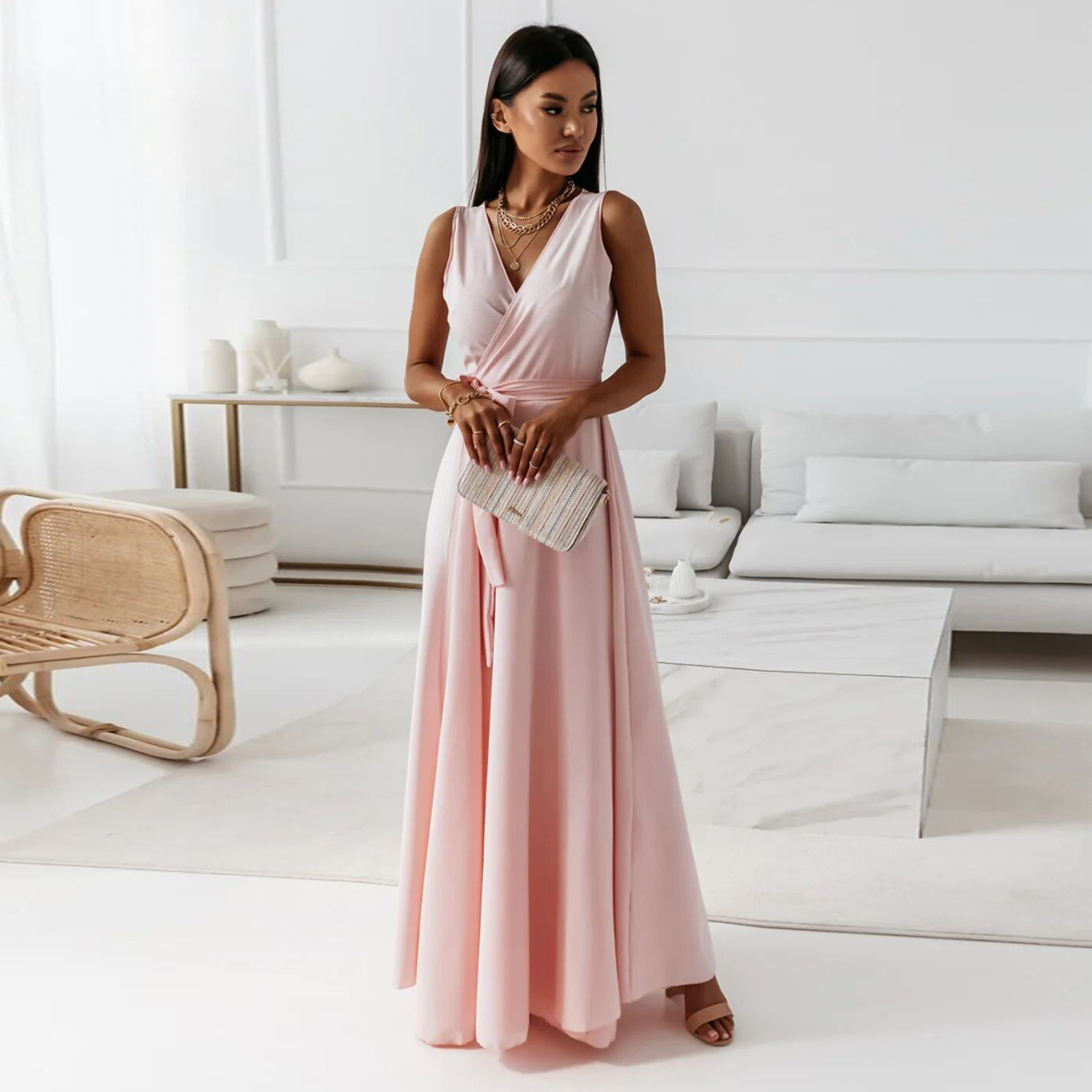 Women's Party Dress Elegant V Neck Sleeveless Solid Color Maxi Long Dress Daily display picture 14
