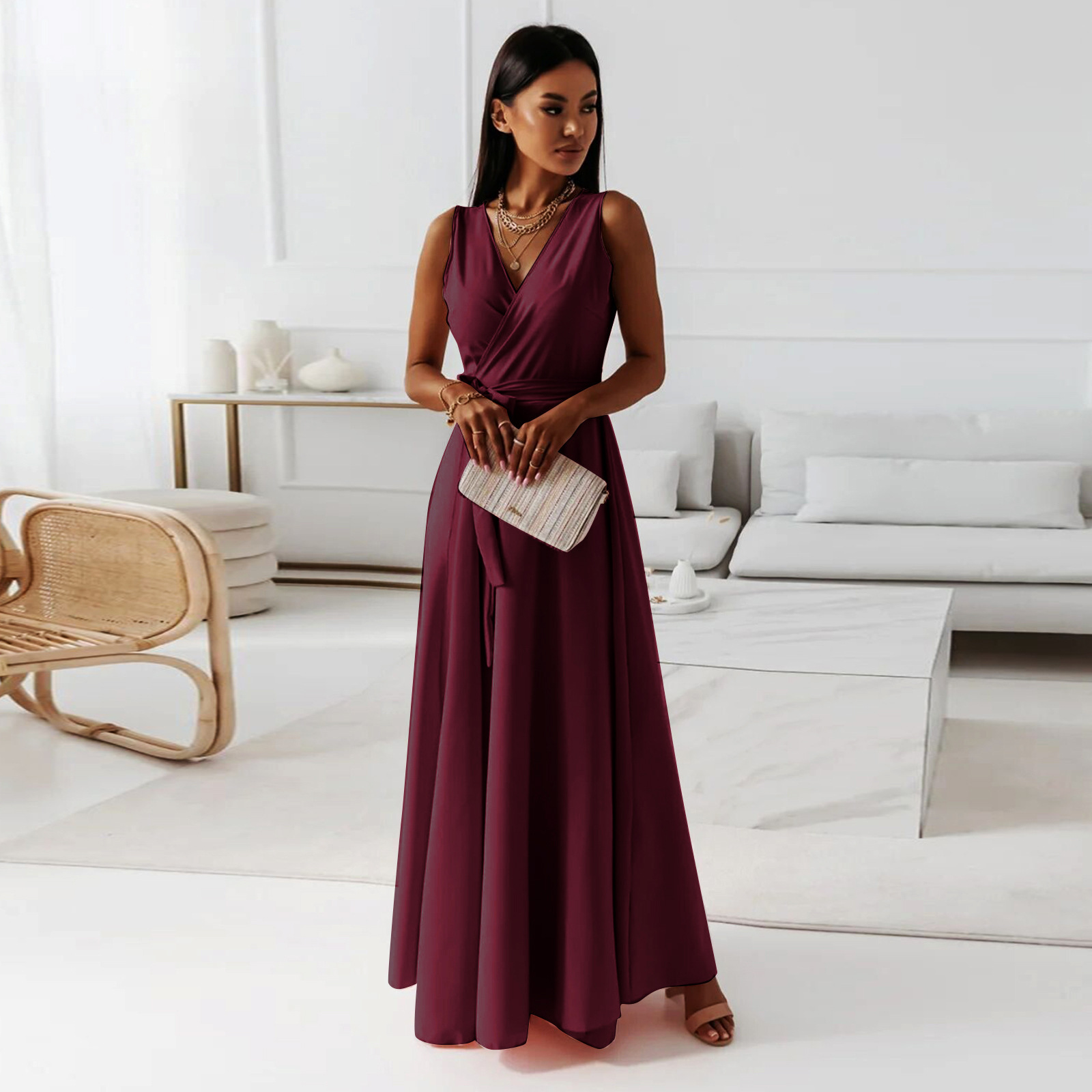 Women's Party Dress Elegant V Neck Sleeveless Solid Color Maxi Long Dress Daily display picture 13
