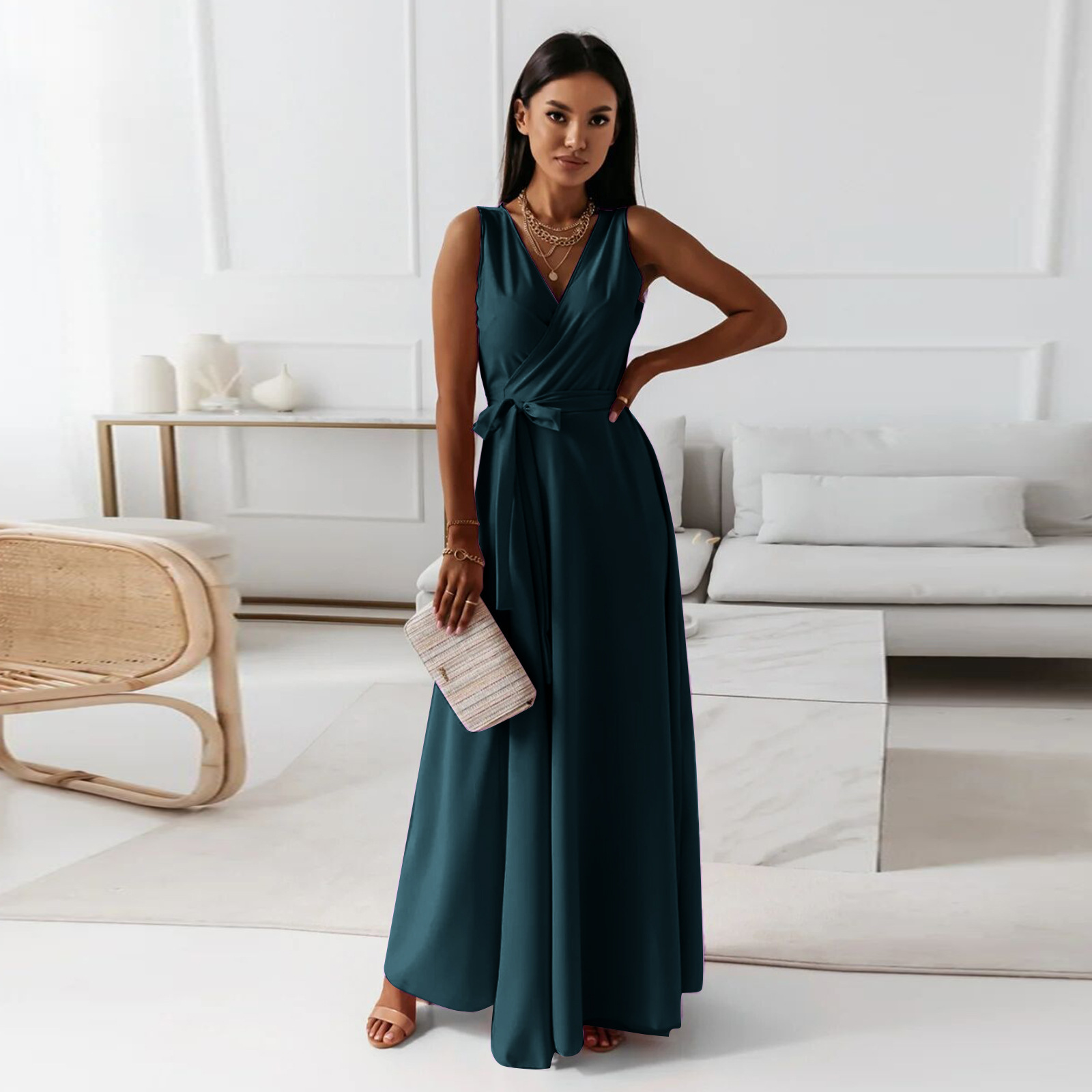 Women's Party Dress Elegant V Neck Sleeveless Solid Color Maxi Long Dress Daily display picture 12