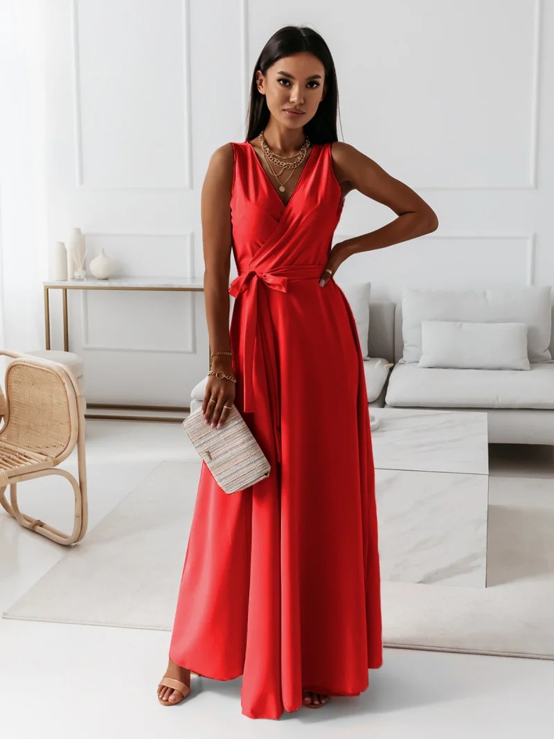 Women's Party Dress Elegant V Neck Sleeveless Solid Color Maxi Long Dress Daily display picture 6