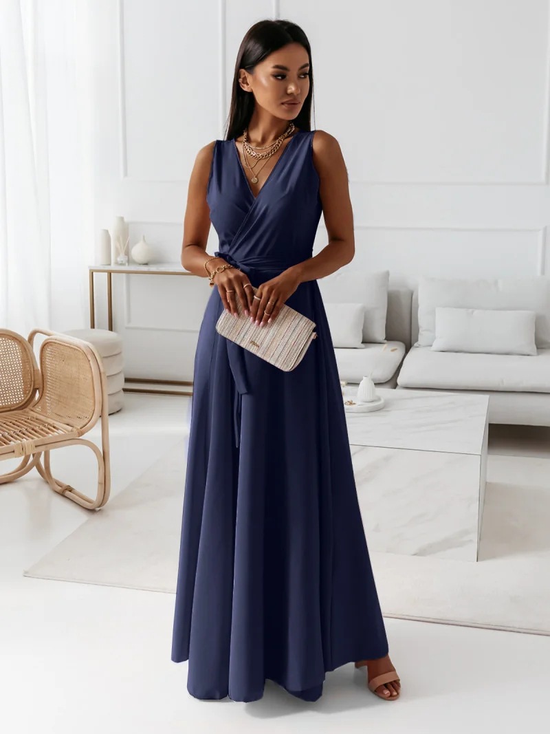 Women's Party Dress Elegant V Neck Sleeveless Solid Color Maxi Long Dress Daily display picture 15