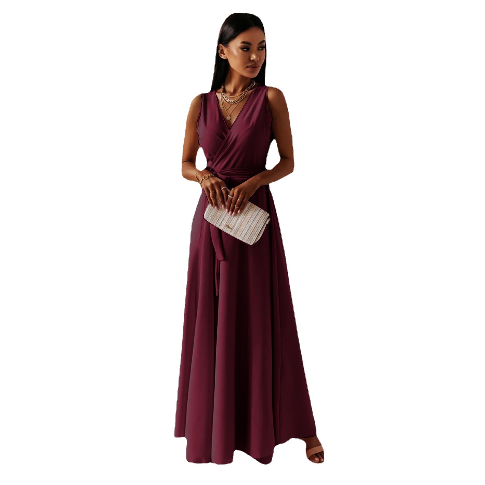 Women's Party Dress Elegant V Neck Sleeveless Solid Color Maxi Long Dress Daily display picture 9