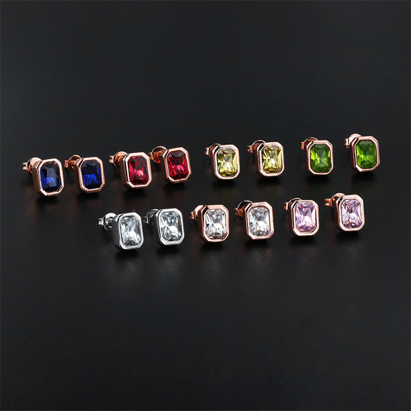 1 Pair Ig Style Simple Style Rectangle Plating Inlay Brass Zircon Rose Gold Plated White Gold Plated Ear Studs display picture 2