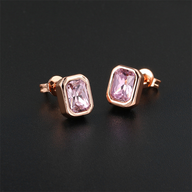 1 Pair Ig Style Simple Style Rectangle Plating Inlay Brass Zircon Rose Gold Plated White Gold Plated Ear Studs display picture 4