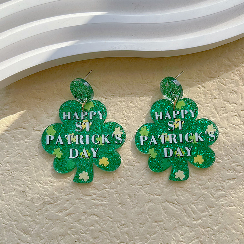 1 Pair Ethnic Style Four Leaf Clover Polishing Plating Arylic 14k Gold Plated Drop Earrings display picture 6
