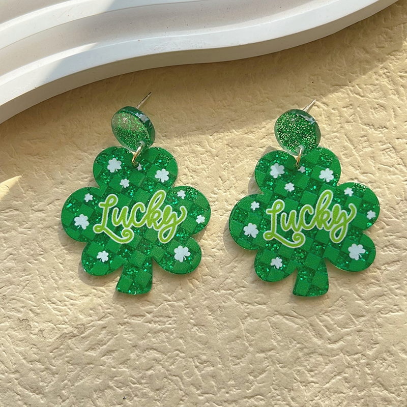 1 Pair Ethnic Style Four Leaf Clover Polishing Plating Arylic 14k Gold Plated Drop Earrings display picture 2