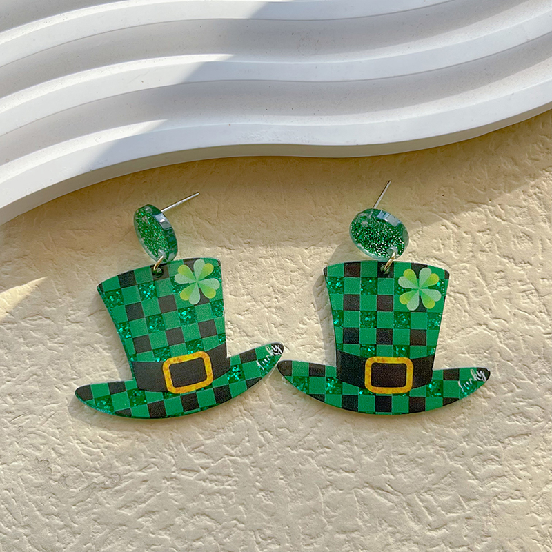 1 Pair Ethnic Style Four Leaf Clover Polishing Plating Arylic 14k Gold Plated Drop Earrings display picture 1
