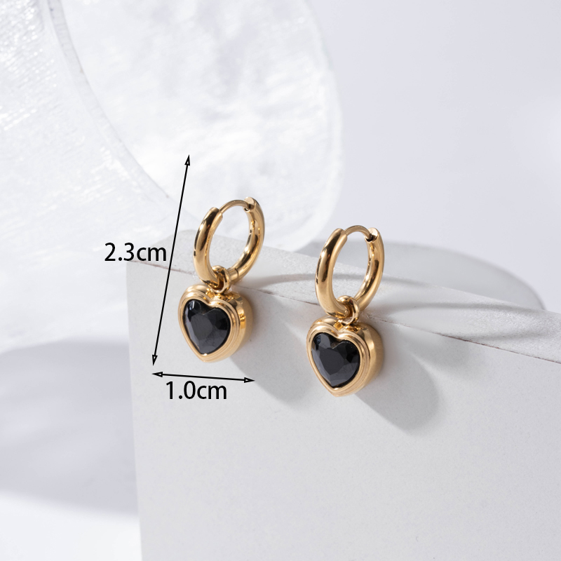 1 Pair French Style Simple Style C Shape Pentagram Heart Shape Inlay Stainless Steel Zircon 18k Gold Plated Hoop Earrings Drop Earrings Ear Studs display picture 6