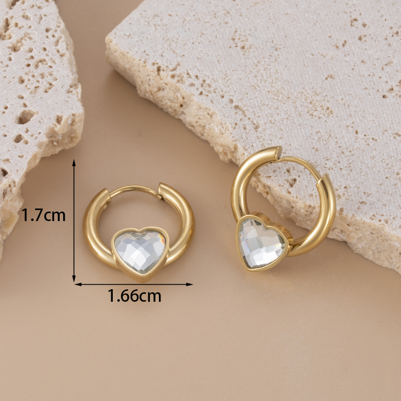 1 Pair French Style Simple Style C Shape Pentagram Heart Shape Inlay Stainless Steel Zircon 18k Gold Plated Hoop Earrings Drop Earrings Ear Studs display picture 9