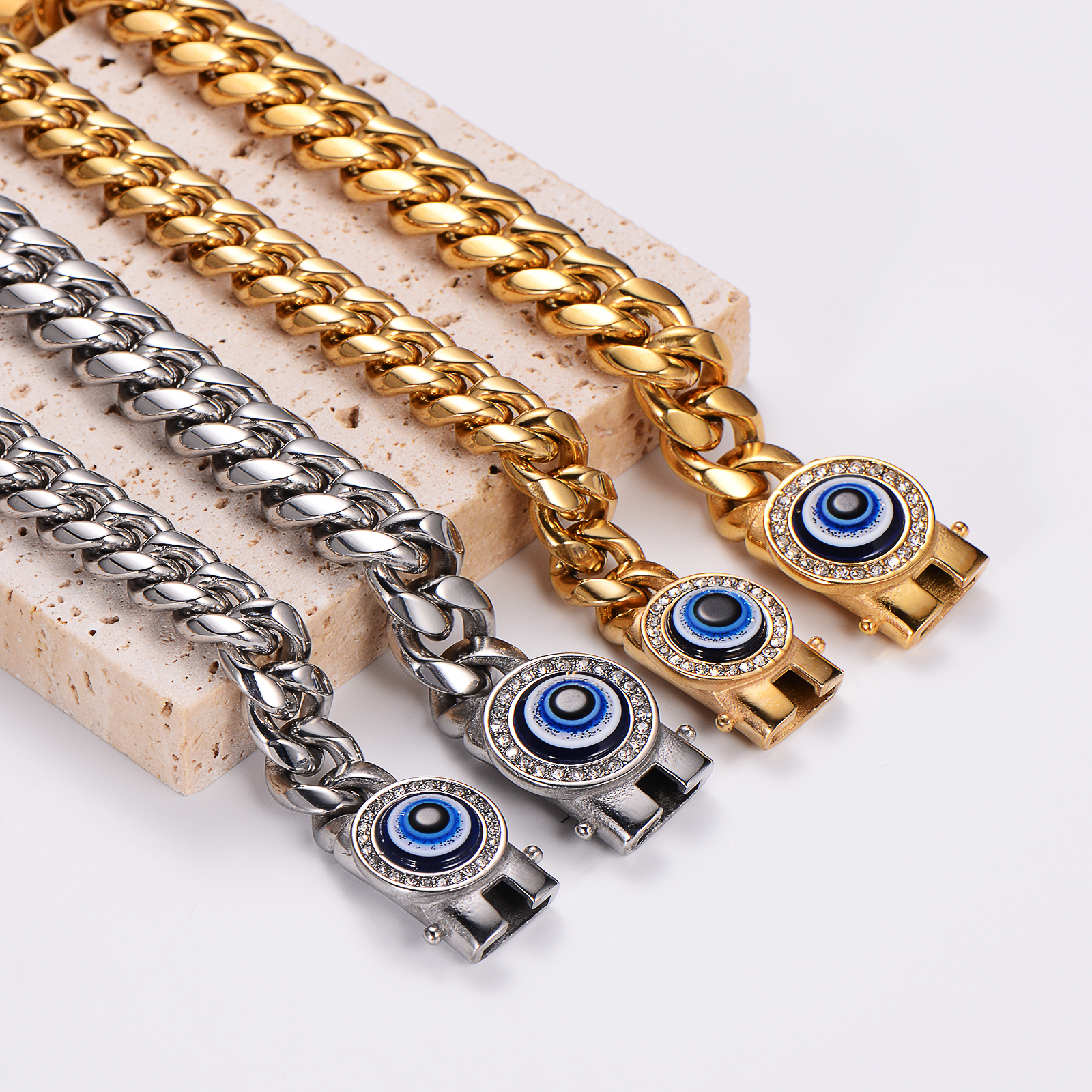 Hip-Hop Rock Devil's Eye Stainless Steel Artificial Rhinestones Resin Unisex Bracelets Necklace display picture 16