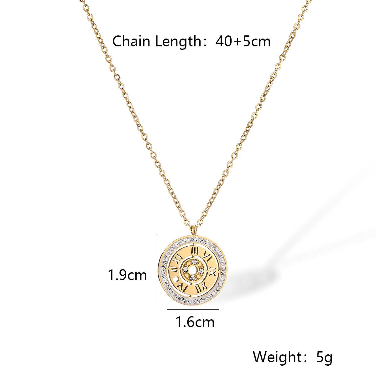 304 Stainless Steel 18K Gold Plated Simple Style Plating Inlay Letter Roman Numeral Zircon Pendant Necklace display picture 1