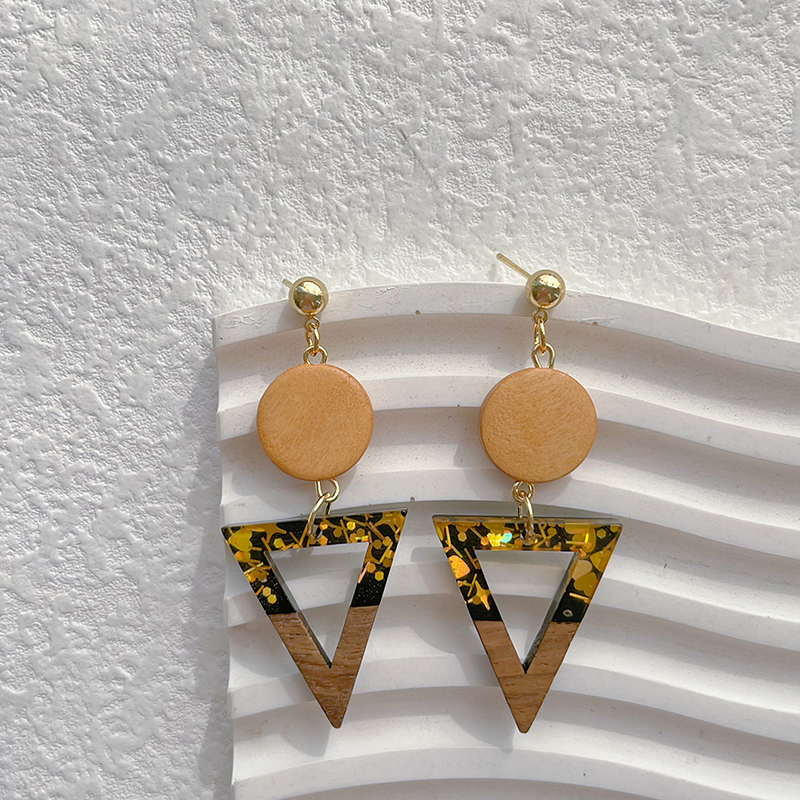 1 Pair Classical Classic Style Geometric Wood Resin Drop Earrings display picture 4