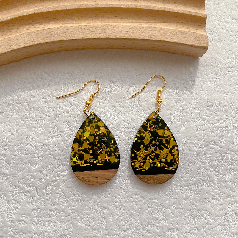1 Pair Classical Classic Style Geometric Wood Resin Drop Earrings display picture 7
