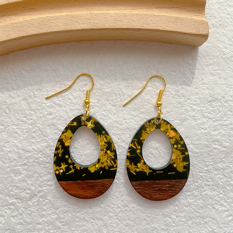 1 Pair Classical Classic Style Geometric Wood Resin Drop Earrings display picture 6