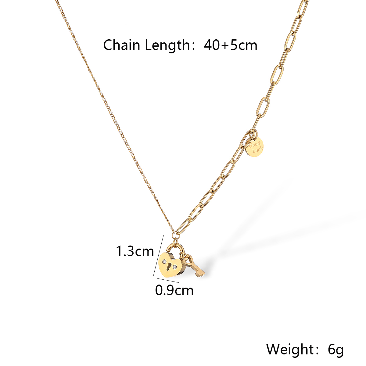 304 Stainless Steel 18K Gold Plated Simple Style Plating Inlay Heart Shape Key Zircon Pendant Necklace display picture 1