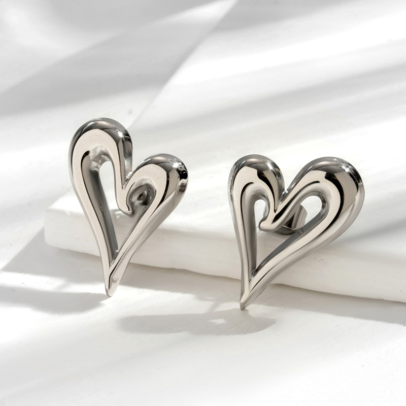Simple Style Heart Shape Stainless Steel Plating 18k Gold Plated Rings Earrings display picture 7