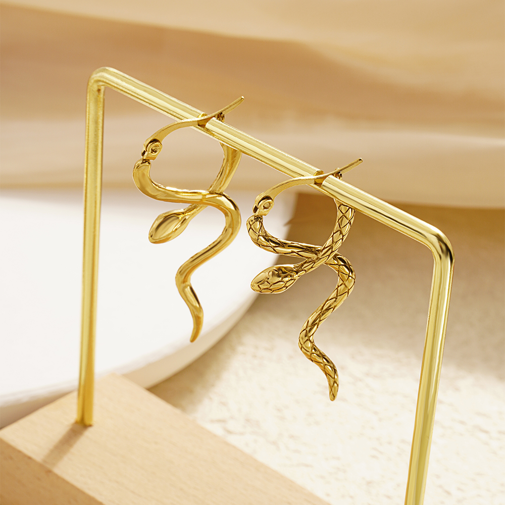 1 Pair Simple Style Snake Plating 304 Stainless Steel 18K Gold Plated Earrings display picture 1