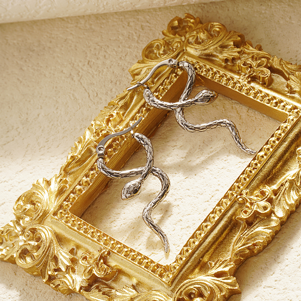 1 Paar Einfacher Stil Schlange Überzug Edelstahl 304 18 Karat Vergoldet Ohrringe display picture 4
