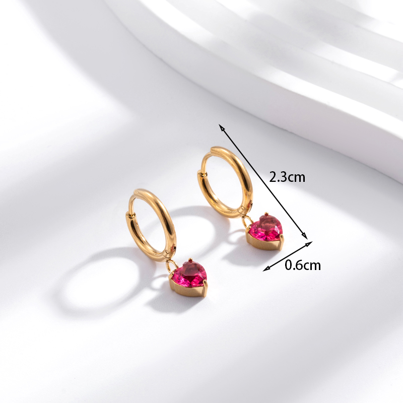 1 Pair French Style Simple Style Heart Shape Stainless Steel Zircon 18k Gold Plated Drop Earrings display picture 2