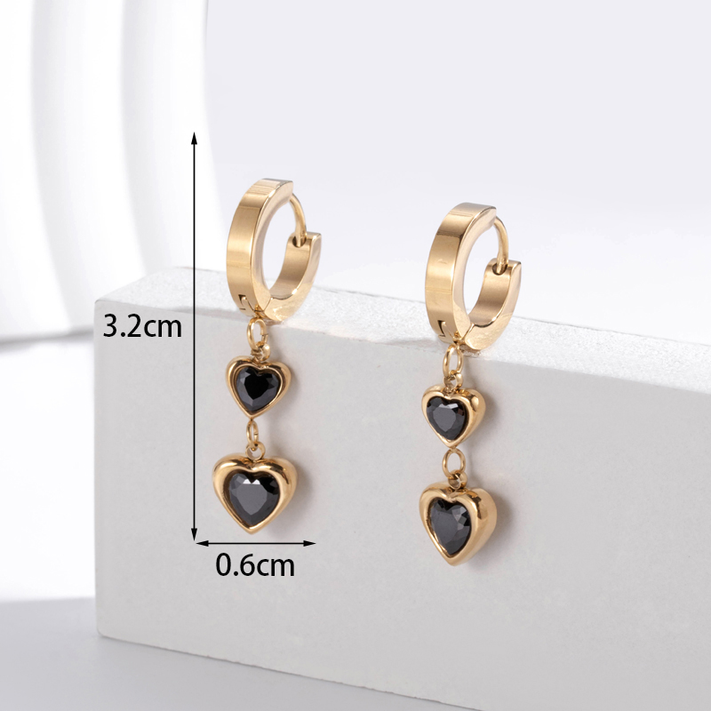 1 Pair French Style Simple Style Heart Shape Stainless Steel Zircon 18k Gold Plated Drop Earrings display picture 3