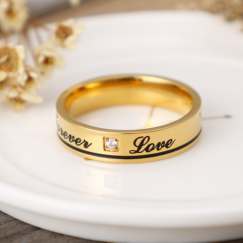 Titanium Steel 18K Gold Plated Korean Style Letter Zircon Rings display picture 3