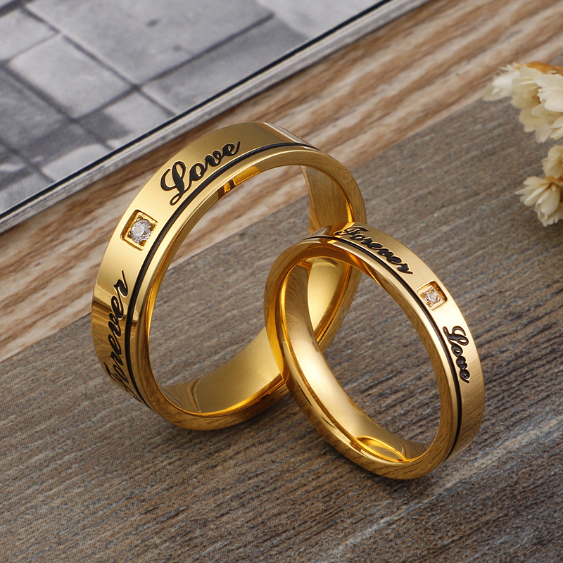 Titanium Steel 18K Gold Plated Korean Style Letter Zircon Rings display picture 4