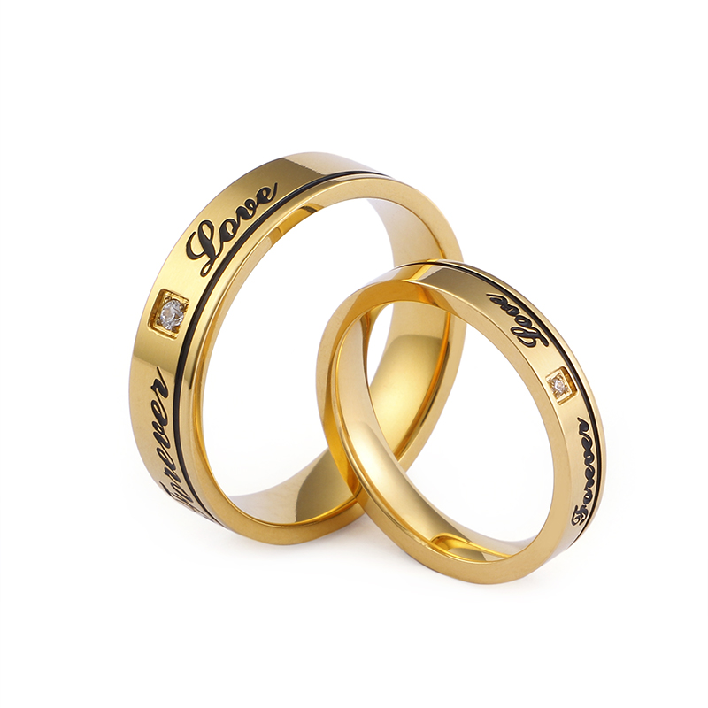 Titanium Steel 18K Gold Plated Korean Style Letter Zircon Rings display picture 9