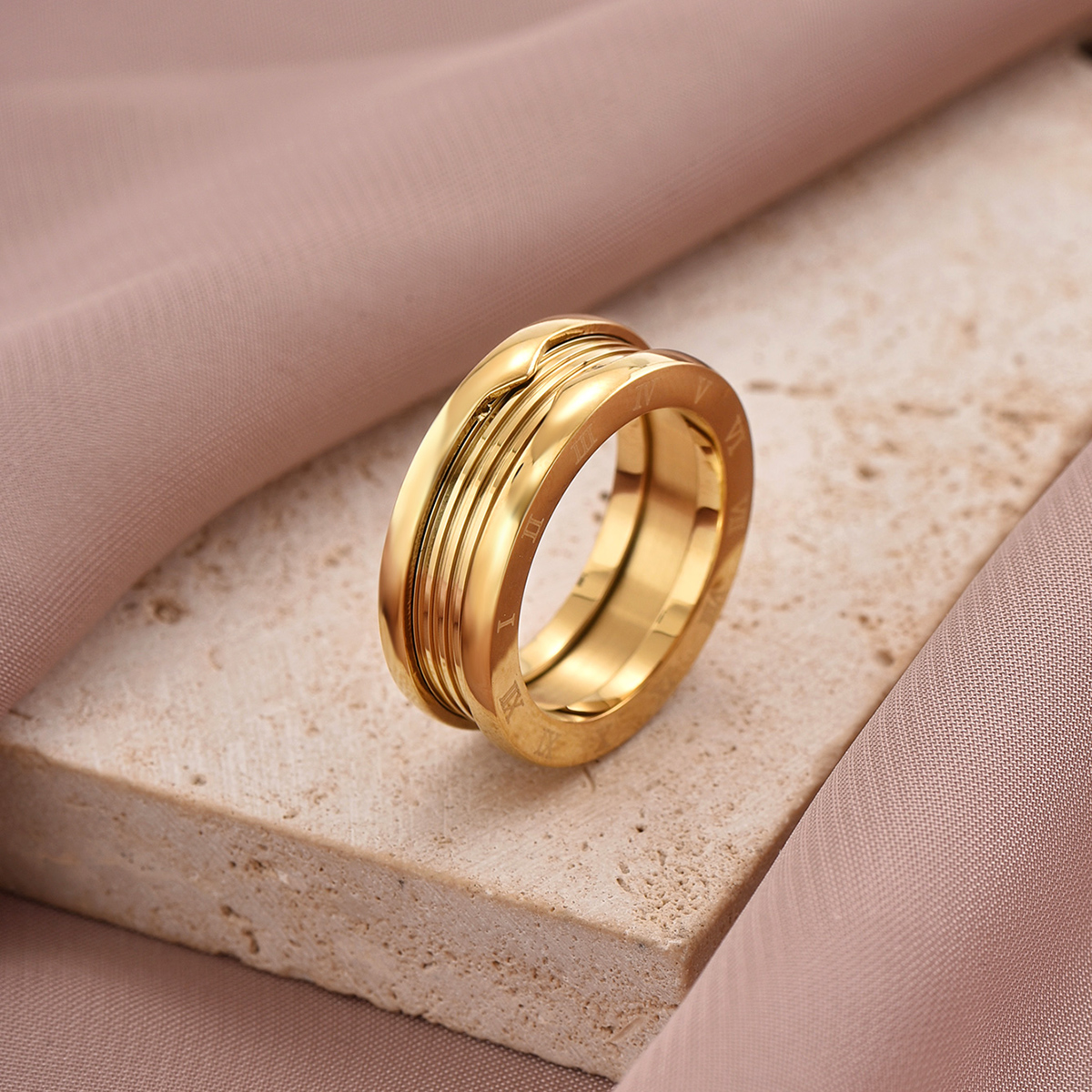 304 Stainless Steel 14K Gold Plated Rose Gold Plated IG Style Roman Style Shiny Enamel Plating Inlay Solid Color Roman Numeral Zircon Rings display picture 2