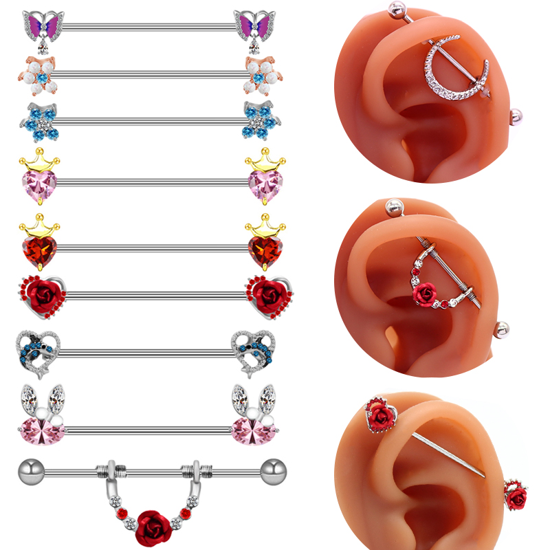 1 Pièce Boucles D'Oreilles Cartilage Mode Forme De Cœur Rose Papillon Acier Inoxydable 316 Alliage Le Cuivre Placage Incruster Strass Verre Or Blanc Plaqué Plaqué Or display picture 19