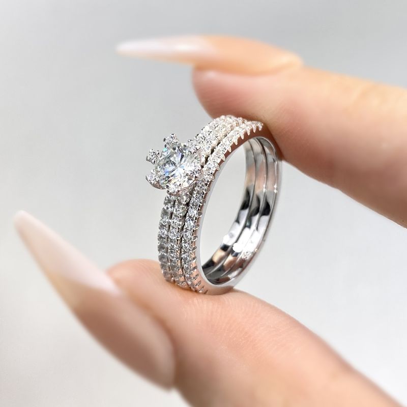 Casual Glam Round Sterling Silver Gra Inlay Moissanite Rings display picture 1
