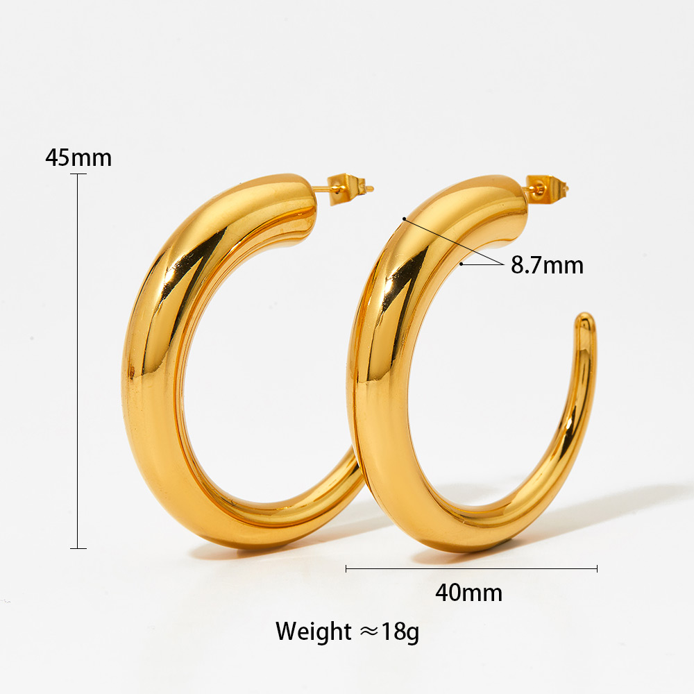 1 Pair Elegant Simple Style Classic Style C Shape Polishing Plating 304 Stainless Steel 16K Gold Plated White Gold Plated Gold Plated Ear Studs display picture 8