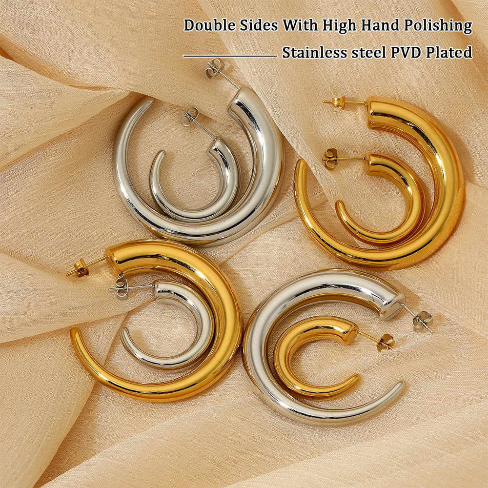 1 Pair Elegant Simple Style Classic Style C Shape Polishing Plating 304 Stainless Steel 16K Gold Plated White Gold Plated Gold Plated Ear Studs display picture 7