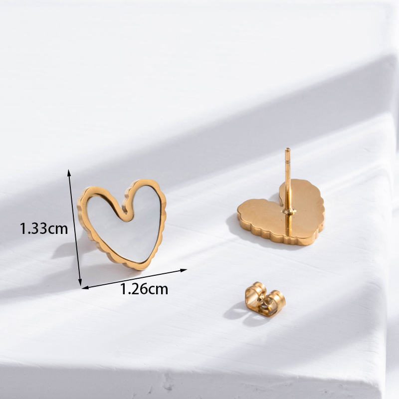 Sweet Simple Style Heart Shape Stainless Steel Plating Inlay Shell Zircon 18k Gold Plated Earrings Necklace display picture 5