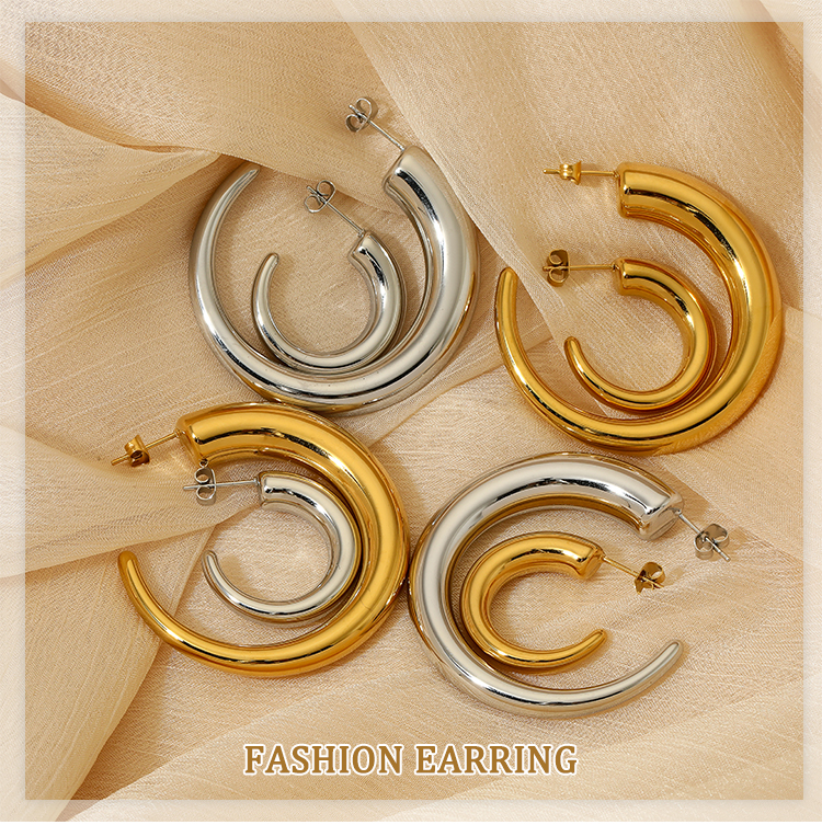 1 Pair Elegant Simple Style Classic Style C Shape Polishing Plating 304 Stainless Steel 16K Gold Plated White Gold Plated Gold Plated Ear Studs display picture 6