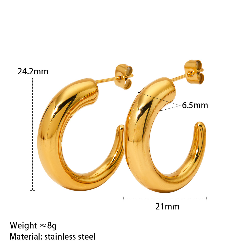 1 Pair Elegant Simple Style Classic Style C Shape Polishing Plating 304 Stainless Steel 16K Gold Plated White Gold Plated Gold Plated Ear Studs display picture 9