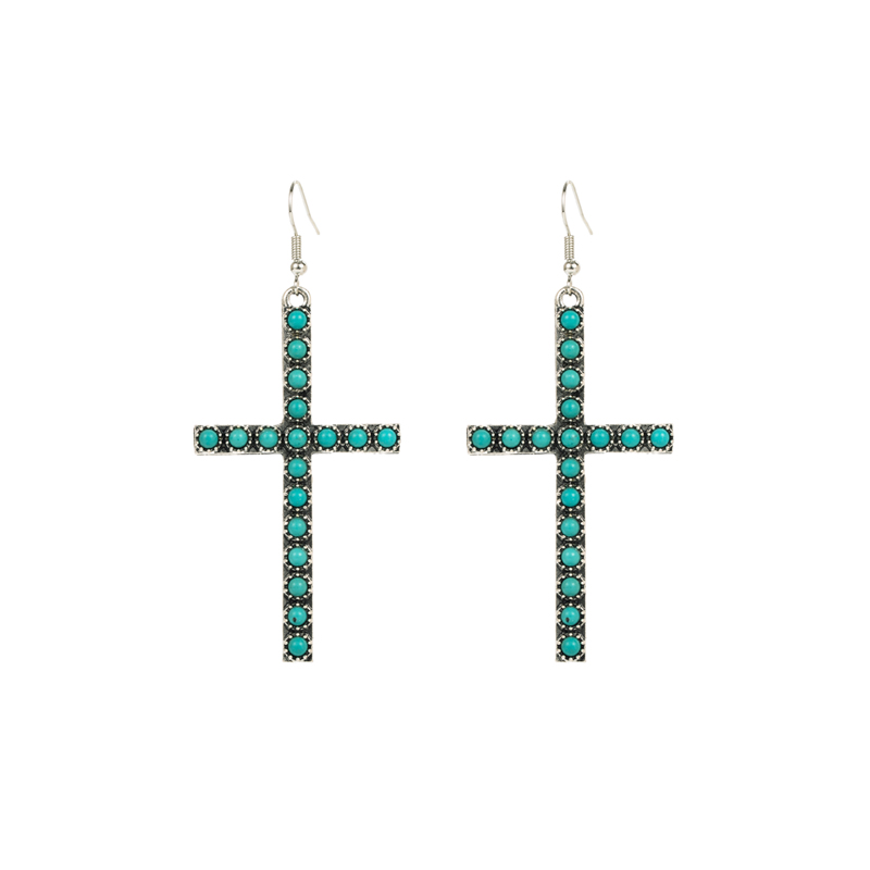 1 Pair Elegant Cross Oval Plating Inlay Alloy Turquoise Silver Plated Ear Hook display picture 3