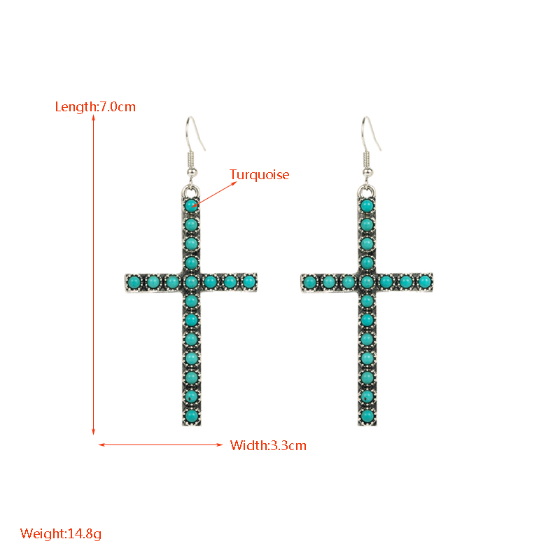 1 Pair Elegant Cross Oval Plating Inlay Alloy Turquoise Silver Plated Ear Hook display picture 1